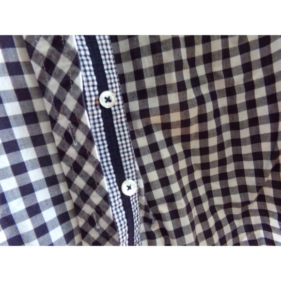 Talbots black/white checked button front blouse PM Excellent 100% cotton - Picture 2 of 3